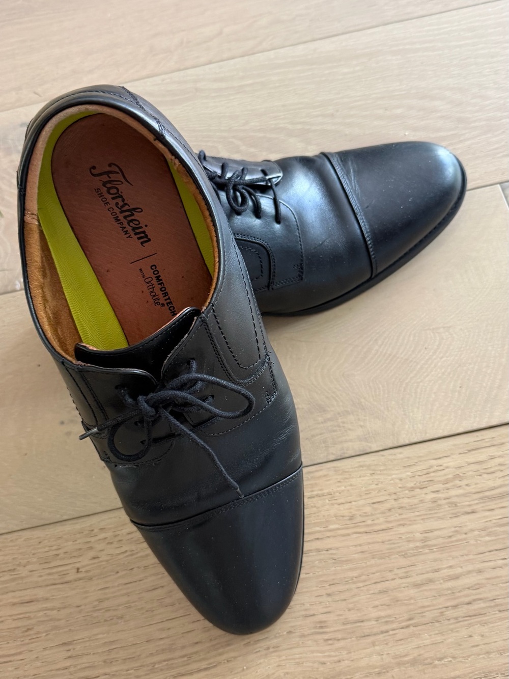 Florsheim Black Leather Cap-Toe Derby Oxfords